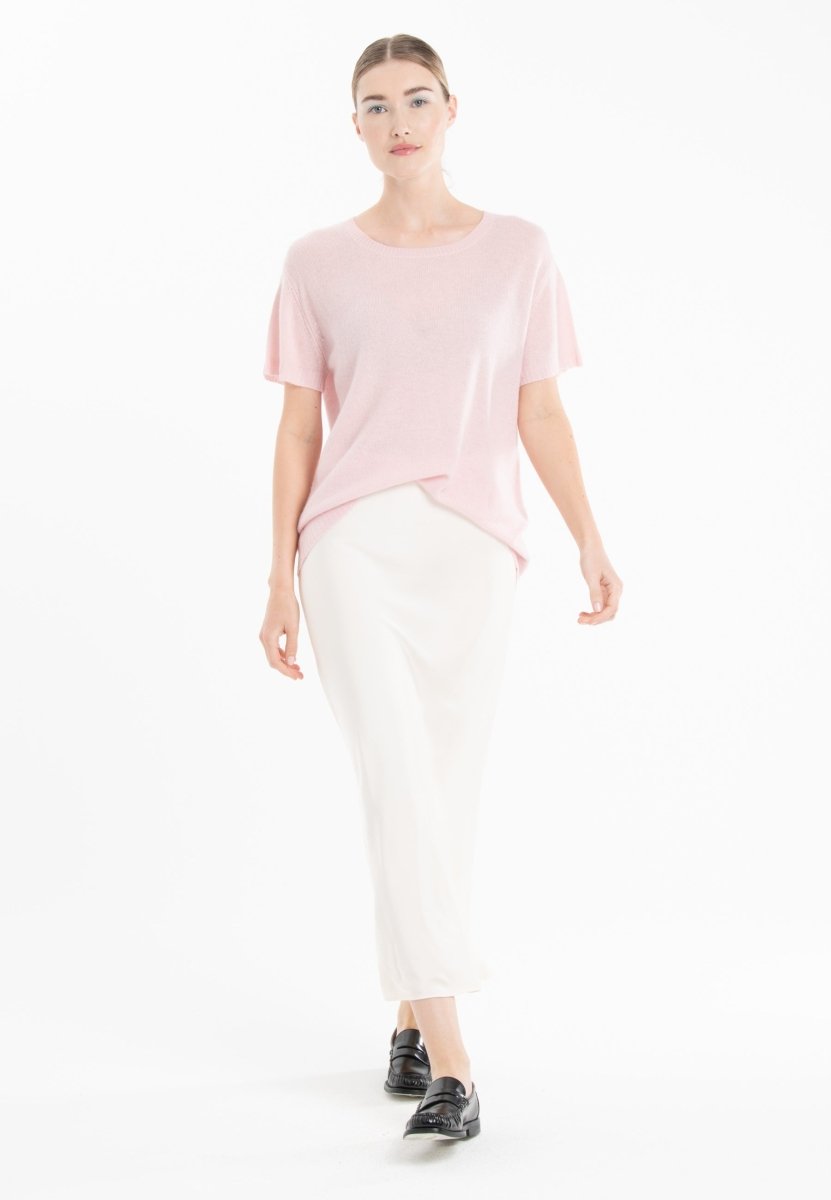 T-shirt col rond cachemire rose baby/imprimé femme - KELLY 14-3