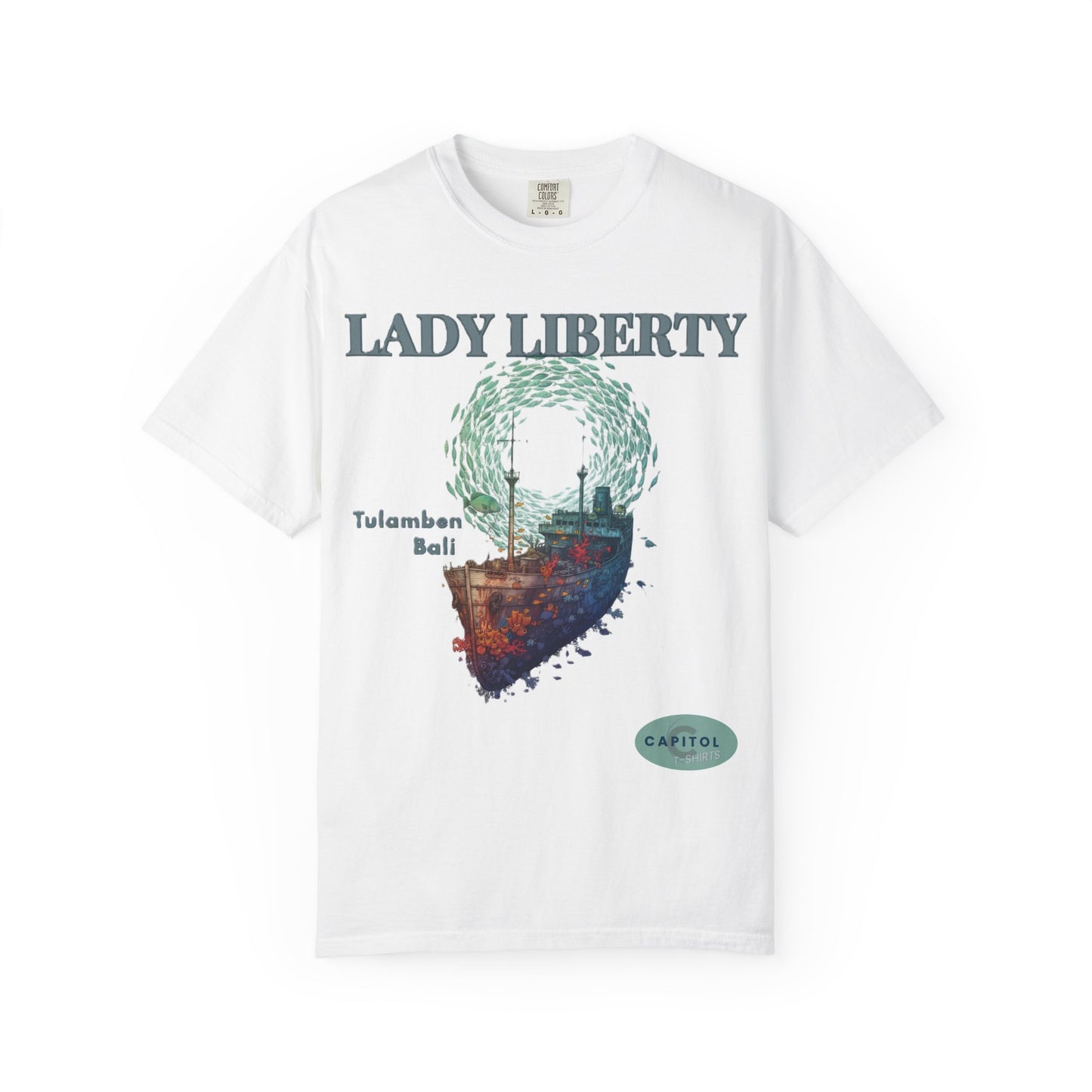 Lady Liberty ship Graphic T-Shirt — Cool T-shirt of Lady Liberty wreck ship Art Tee