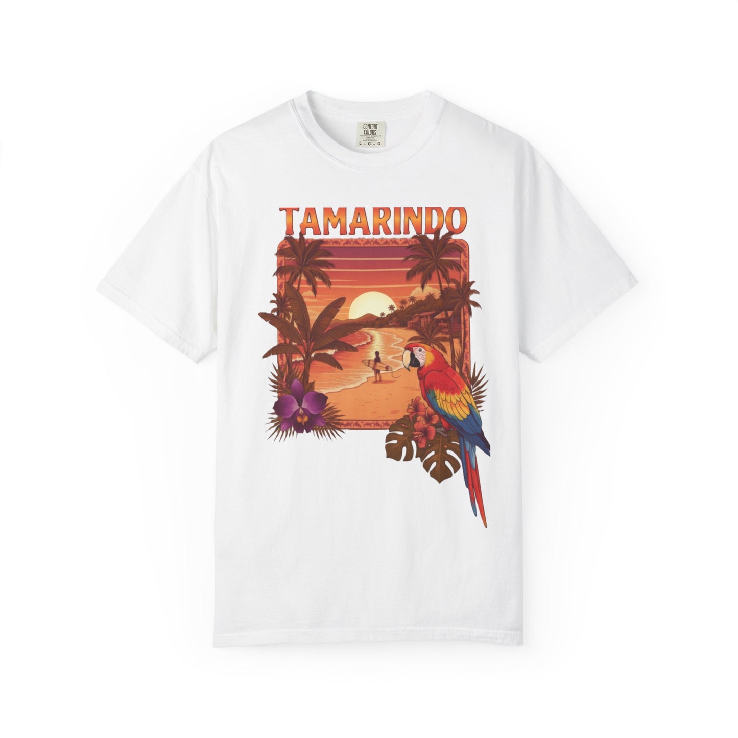 Tamarindo Sunset Beach T-Shirt — Tropical Parrot Vacation Tee