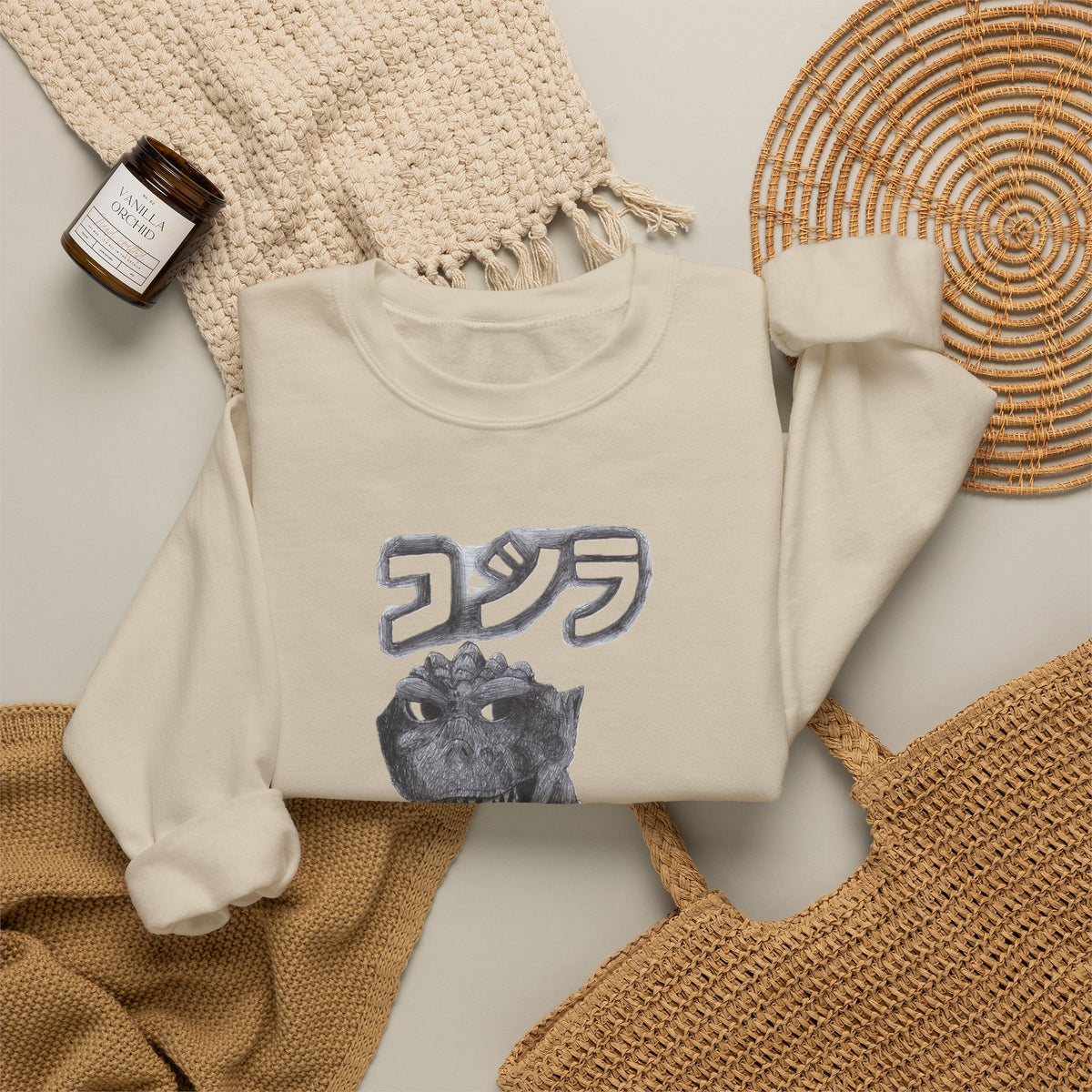 Godzilla Graphic Sweatshirt with Japanese Text (コジラ) – Retro Monster Crewneck