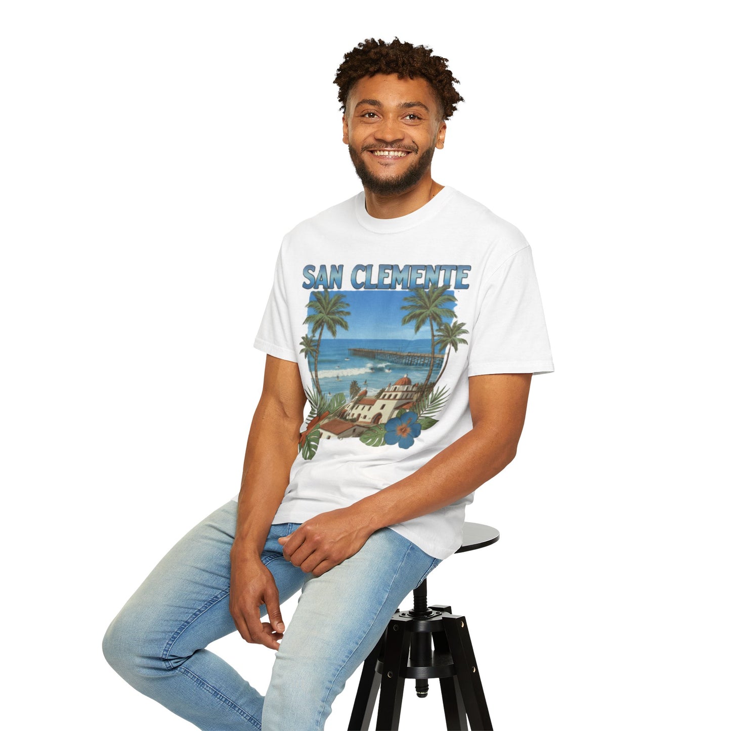San Clemente Vintage Beach T-Shirt — Palm Trees & Coastal Mission Graphic
