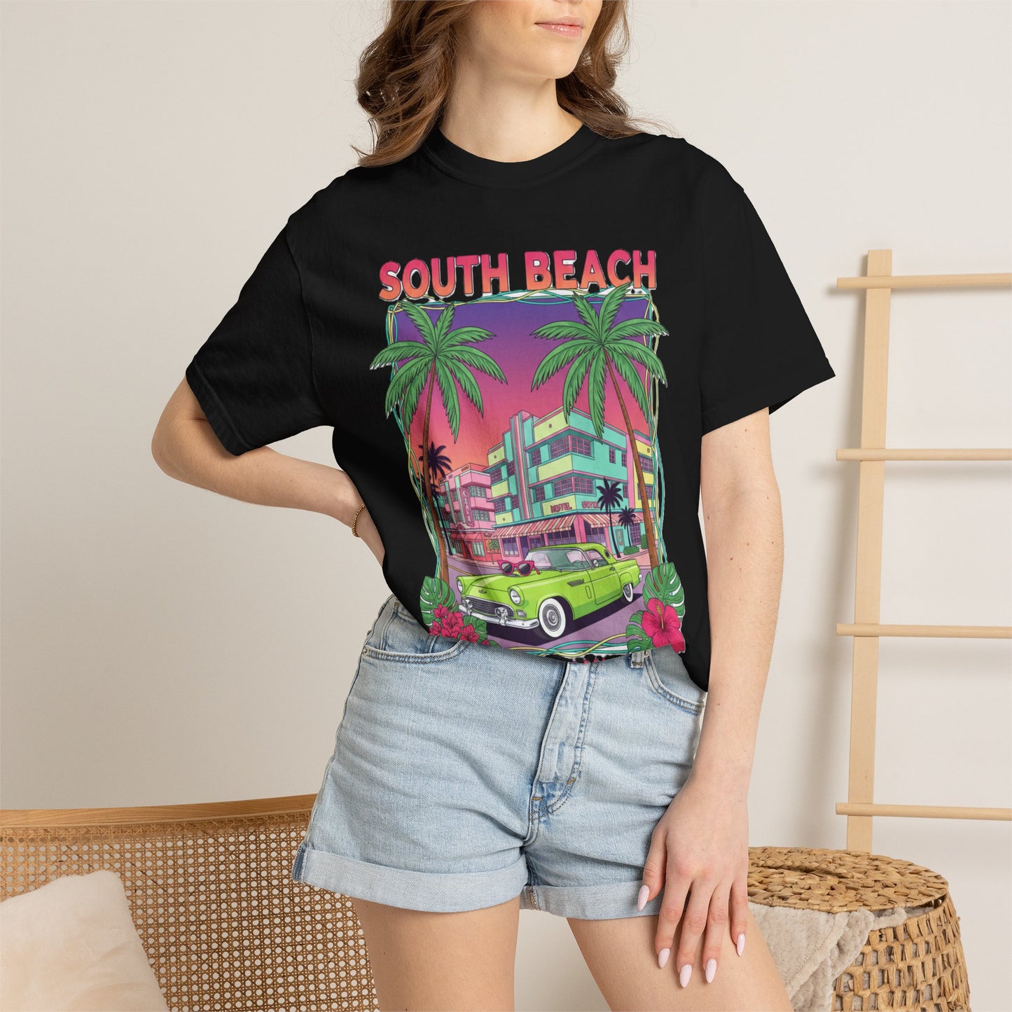 South Beach Vintage T-Shirt — Miami Retro Palm & Convertible Graphic Tee