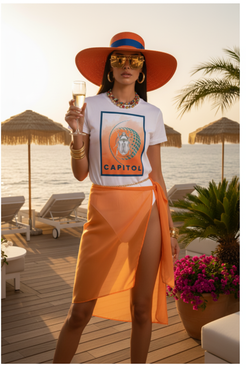 Capitol Crest T-Shirt — Orange Graphic Scarab Tee